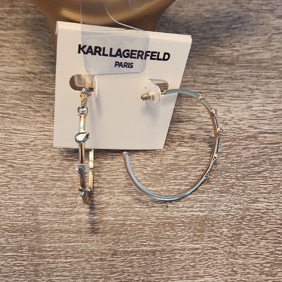 Karl Lagerfeld Gold And Blue Hoop Earrings - Picture 1 of 5